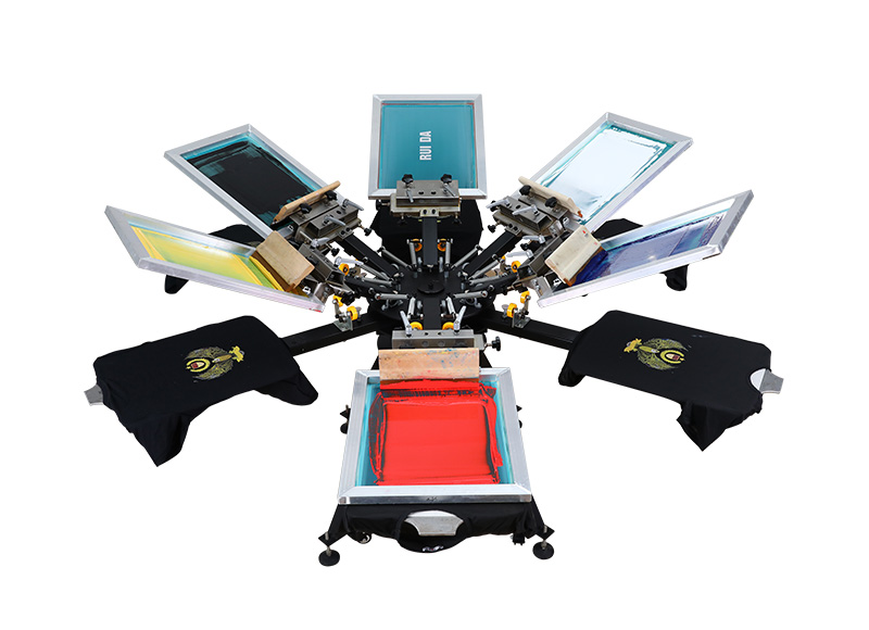 NS606-MR15A rotary manual 6 color station screen printer 6 color tshirt printing press
